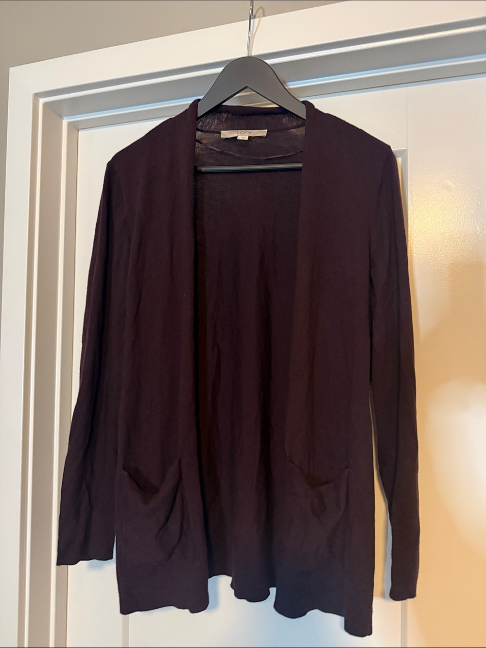 LOFT Open-Front Cardigan - Deep Plum